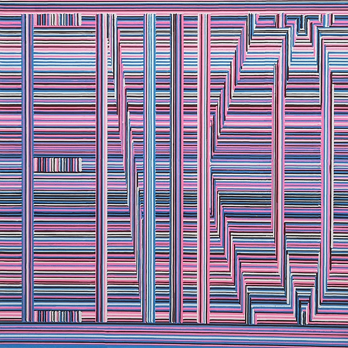 Blatt aus dem Berliner Album: Streifenbündel in Rosa, Blau und Weiß.