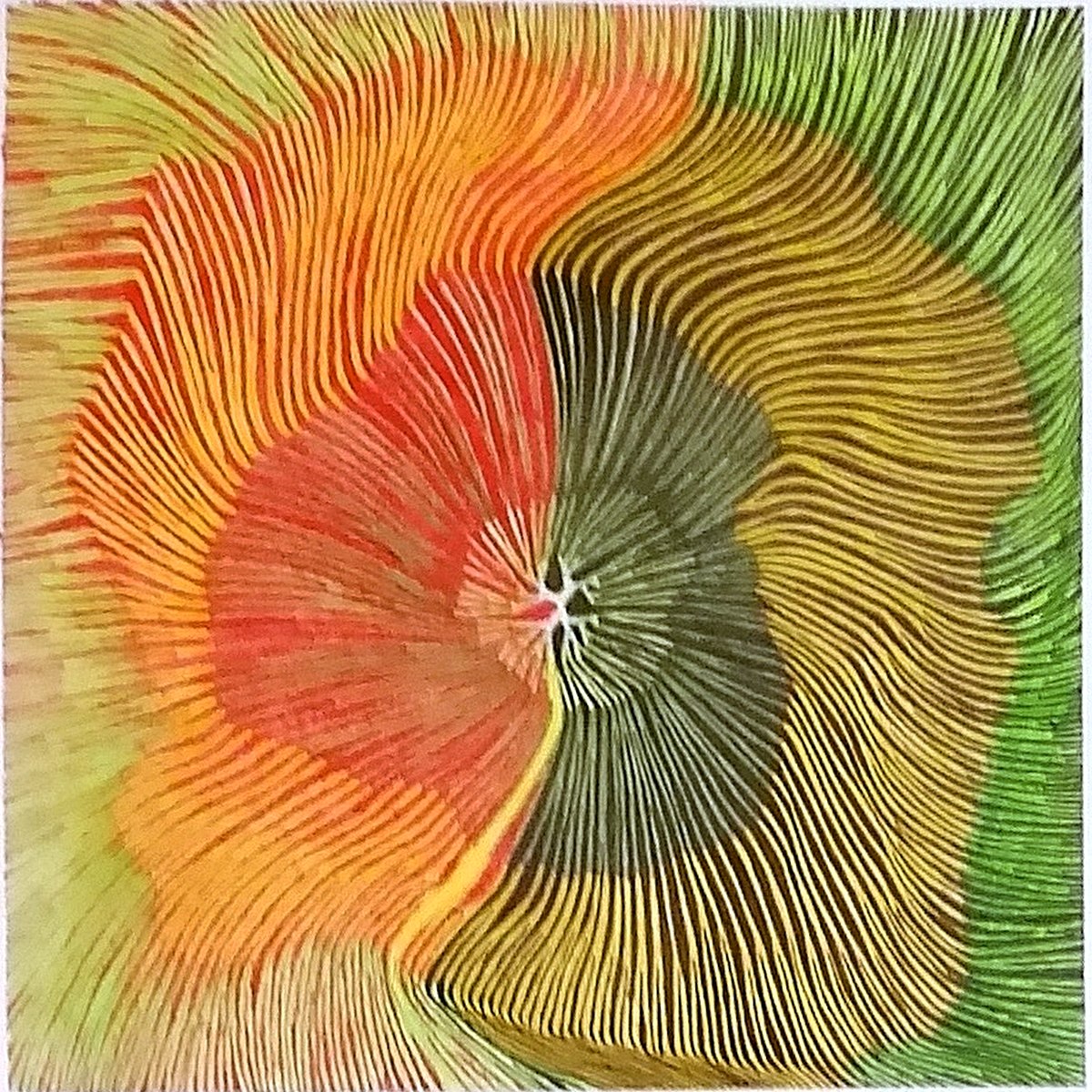 Blatt der Blankenburg-Serie: Linien in Rot, Orange, Gelb und Grün, die von einem Zentrum ausstrahlen.