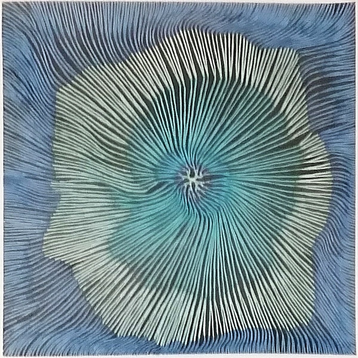 Blatt der Blankenburg-Serie: Linien in Blau und Türkis um ein helles Zentrum.
